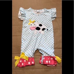 Blue cow romper 12m